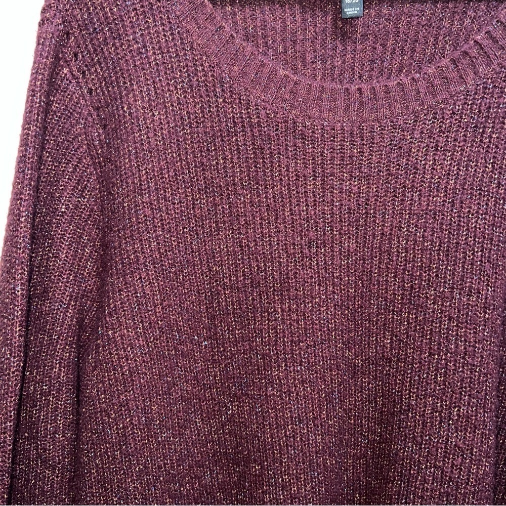 Lane Bryant Maroon and Metallic Sparkle Long Sleeve Sweater Size 18/20 - Picture 4 of 10